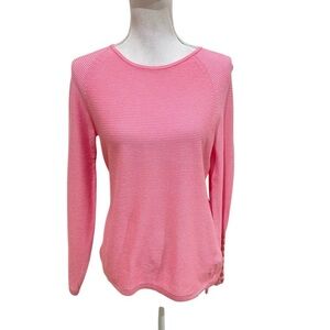 J.McLaughlin pink stripe long sleeve modal cotton top gold buttons sleeve medium